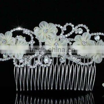 Bridal Wedding Ivory Fabric Flower Crystal Hair Comb CT1496