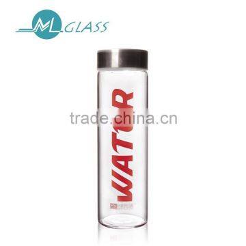 500ml high borosilicate glass water bottle with stainless steel lid N6276