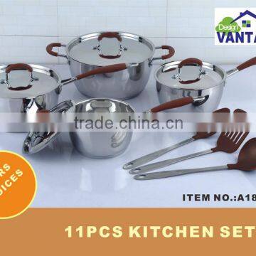 11pcs kitchen combine item 8pcs stainless steel cookware set with 3pcs cookware tools /kitchen accessories