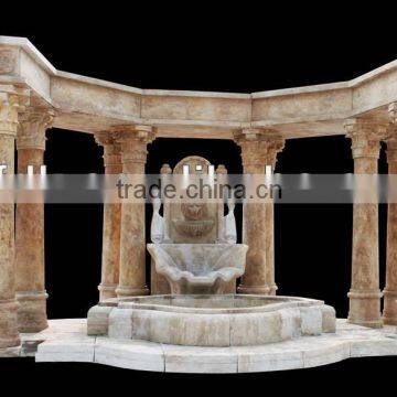 Large Outdoor Stone Column Gazebo with Fountain