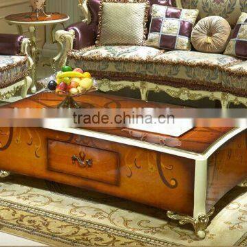 European Style Coffee Table, Parquet Pattern Wood Carved Coffee Table, Living Room Sofa Matching Coffee Table (BF01-ML047)