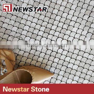 Wooden White Polished Large Fan Shape Fish Scale Marble Tile Mosaics photo-3