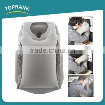 Toprank New Design Folding Automatic PVC Flocking Concave Shape Tray Table Inflatable Travel Pillow For Airplane Office Nap