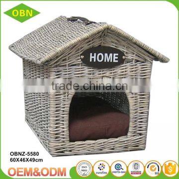 Custom outdoor indoor durable willow woven pet dog house wicker cat house