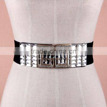 Wholesale rhinestone paved alloy buckle elastic sex women lady waist belt