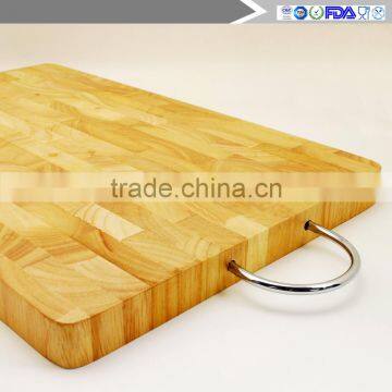 Stainless steel handle rectangular rubber wood chopping block