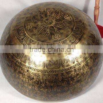 High Quality Green Tara and Buddhist Mantra Carving Energetic Healing Singing Bowl photo-3