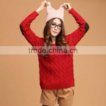 OEM ladies fashion O-neck long sleeve knit woman sweater