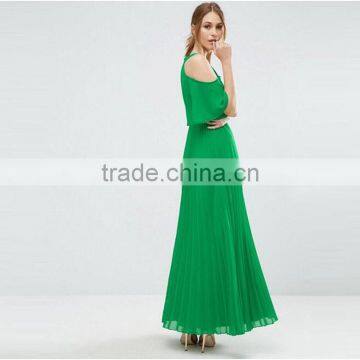 2017 Summer Women Pleated Dress Cold Shoulder Maxi Dress HSd9065 photo-3