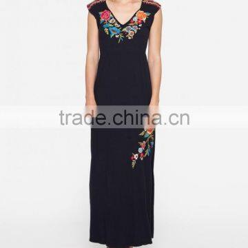 Boho Sleeveless Side Slit Maxi Plus Size Long Embroidered Dress HSd5179 photo-3