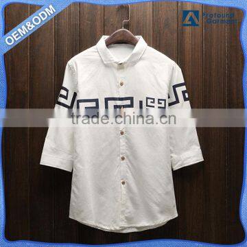 Custom button up printed logo white blouse women new design stylish 3/4 sleeve shirts