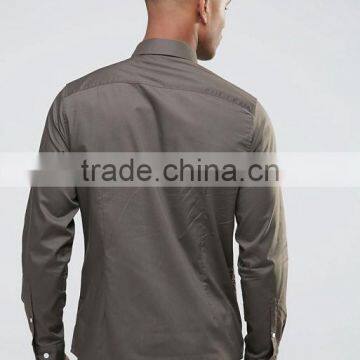 Custom Long Sleeve Spread Collar Mens Pre-Shrunk 55% Cotton 45% Polyester Breathable Comfort Fit Casual Grey Plain Shirts photo-2