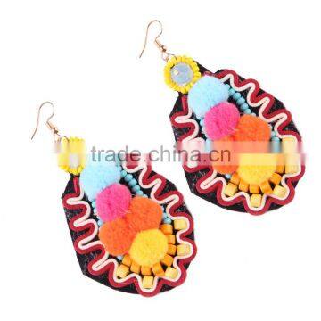 Bohemian Jewelry Handmade Mix Colors Pompon Hook Earrings Accessories photo-2