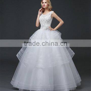 Cream Sleeveless A-line Tiered Wedding Dress Beaded Corchet Cut Out Back Crisscross Bride Grown photo-4