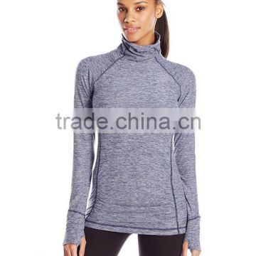 Stylish Womens Space Dye Knit Pullover Dry Fit Polyester Spandex Stretch Top Raglan Long Sleeve Pullover T Shirt with Thumbhole