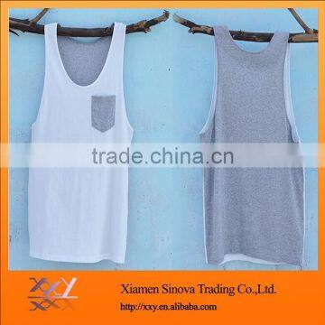 hot selling 100% cotton cutsom plain pocket tank top for men