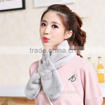 New Winter Fashion Women Scarf Faux Rabbit Fur Plush Warm Scarf Lady Solid Color Scarves photo-4