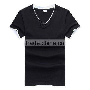 Plain Round Neck Hot Basic V-neck 100% Ring Spun Cotton T-shirt photo-4
