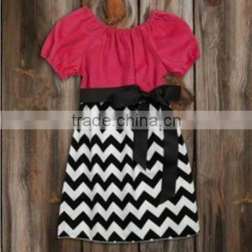 Wholesale boutique kids girl chevron dresses black white Zig-zag short sleeve cotton dress for kids children costumes