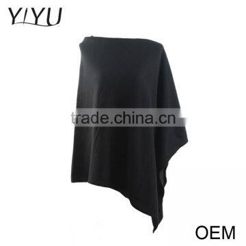 Custom fashion high quality ladies black cashmere pullover poncho sweater