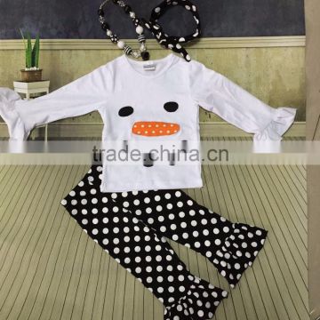 Christmas suit Winter outfit girls colthes baby snowman X-mas clothes black/white dot pant with necklace and headband set