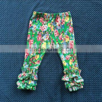 QL-383 green flower design ruffle leggings baby icing leggings wholesale 2016