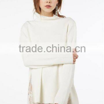 Women's Autumn Fitted Lace Bottom Long Knittting Turtleneck Sweater Tops With Lowest Price photo-2