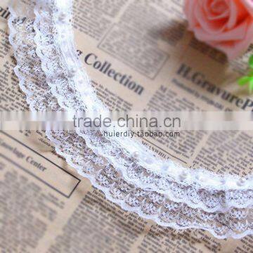 Hair accessory bow double layer ribbon beading lace trim