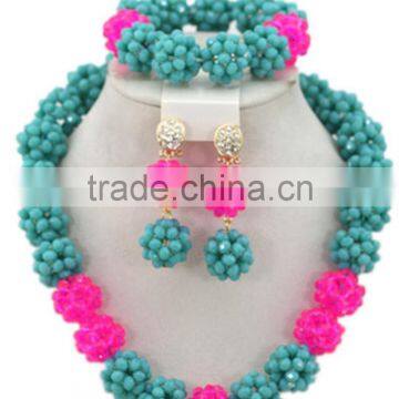 Double Color Ball Crystal Beads Strands Nigerian Bridal Jewelry Set