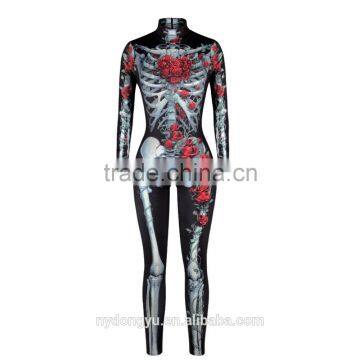 women skeleton rose jumpsuit/ask sky tight fit women sports jumpsuit