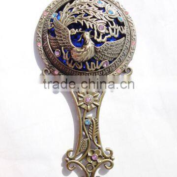 Antique Imitation Cosmetic Metal Pocket Mirror With Hair Comb,Handle Mirror/Hand Held Makeup Mirror/Round Fashion Mirror photo-3