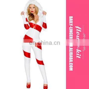 Christmas Hot Popular Costumes Women Candy Cane Catsuit With Hooded