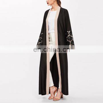 OEM Factory Contrast Floral Lace Modern Open Abaya for Malaysia photo-3