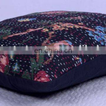 Black Bird Floral Kantha Indian Cotton Handmade Cushion Cover Kantha Throw Pillow Cover Hande Quilted Decorative Cushion Cover photo-4