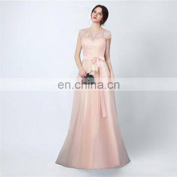 Size Available Elegant Pink Scoop Capped Bow Zipper Floor-length Formal Party Evening Dresses