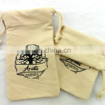 Logo printed promotional draw string cotton gift bag cotton jewelry pouch with cotton rope