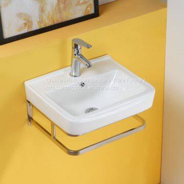 Factory direct suppliy chinese single hole 18 inch luxury corner ceramic bathroom wall hung basin with holder