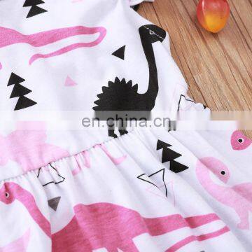 A0236# Girls Dress 2020 Summer Cotton Print Dinosaurs Clothes Kids Dress