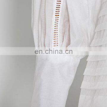 TWOTWINSTYLE Patchwork Ruffle Dress For Women V Neck Lantern Sleeve Hollow Out Elegant White Dresses photo-5