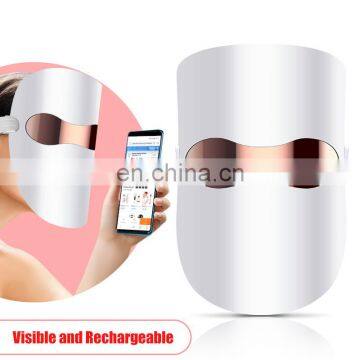 Wireless rechargeable led mask 3 color facial tightening device for women