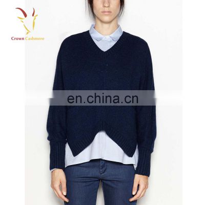 Ladies Latest Fashion V neck Pure Wool Sweater Pullover