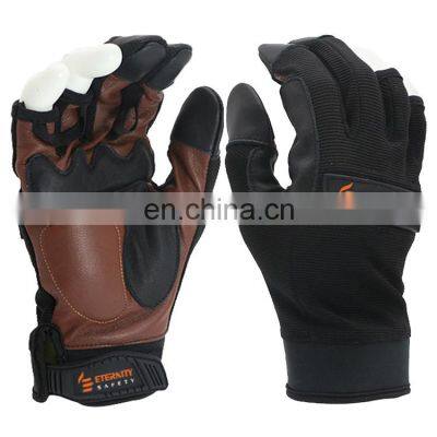 Goat grain leather tanning fingerless pad palm anti vibration mechanical protective hand safety gloves