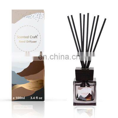 Luxury Hotel Customize Flameless Perfume Oil Fragrance Fiber Rattan Stick Glass Bottle Wood Lid Cover Reed Diffuser For Home photo-2