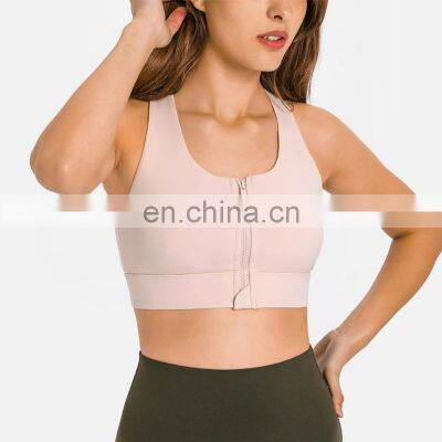 Customized Sexy Zip Front Shockproof Gym Yoga Bra Longline High Impact Fitness Sports Wear Workout Training Bra Top For Women