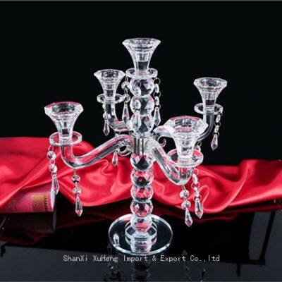 Factory Supply New Design Table Top Hanging Crystal Beads Crystal Chandelier Lighted Wedding Centerpiece photo-3