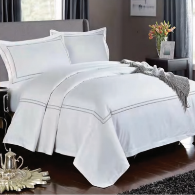 Luxury 5 Star Hotel Linen 100% Cotton Hotel Bedding Set Custom Logo White Flat Bed Sheets Pillowcase Duvet Cover photo-5