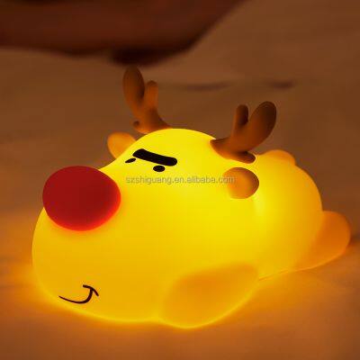 New Baby Night Light Christmas Cartoon Reindeer Rechargeable Little Monster Lamp LED silicone night light for kids room