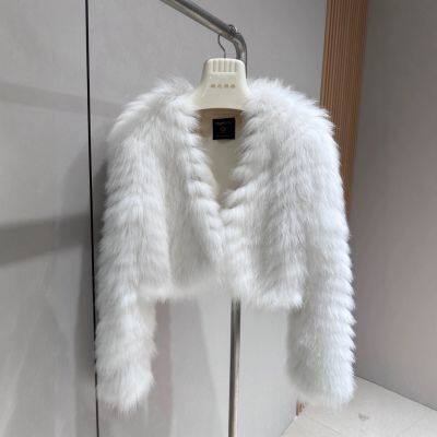 New fox fur strip fur coat for women encrypted thickened fur coat short