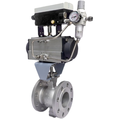 Пневматический V-образный шаровой кран