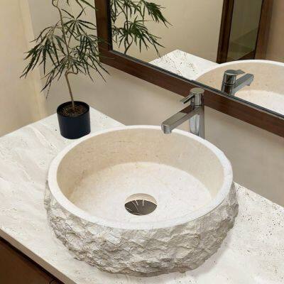 Factory Direct Luxurious Natural White Marble Round Shape Countertop Hand Wash Sink Custom Size for Bathroom Hotel Villa